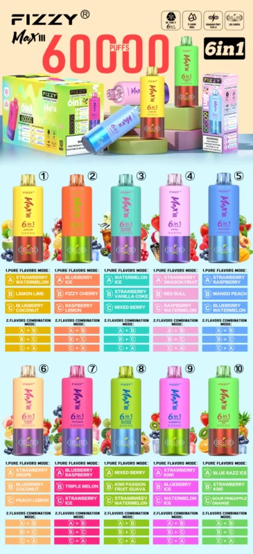Fizzy 60000 Puffs Max III: Elevate Your Vaping with 6-in-1 Flavors, Smart Design & Unbeatable Value 3 PuffWild Fizzy 60000 Puffs Eldobható Vape