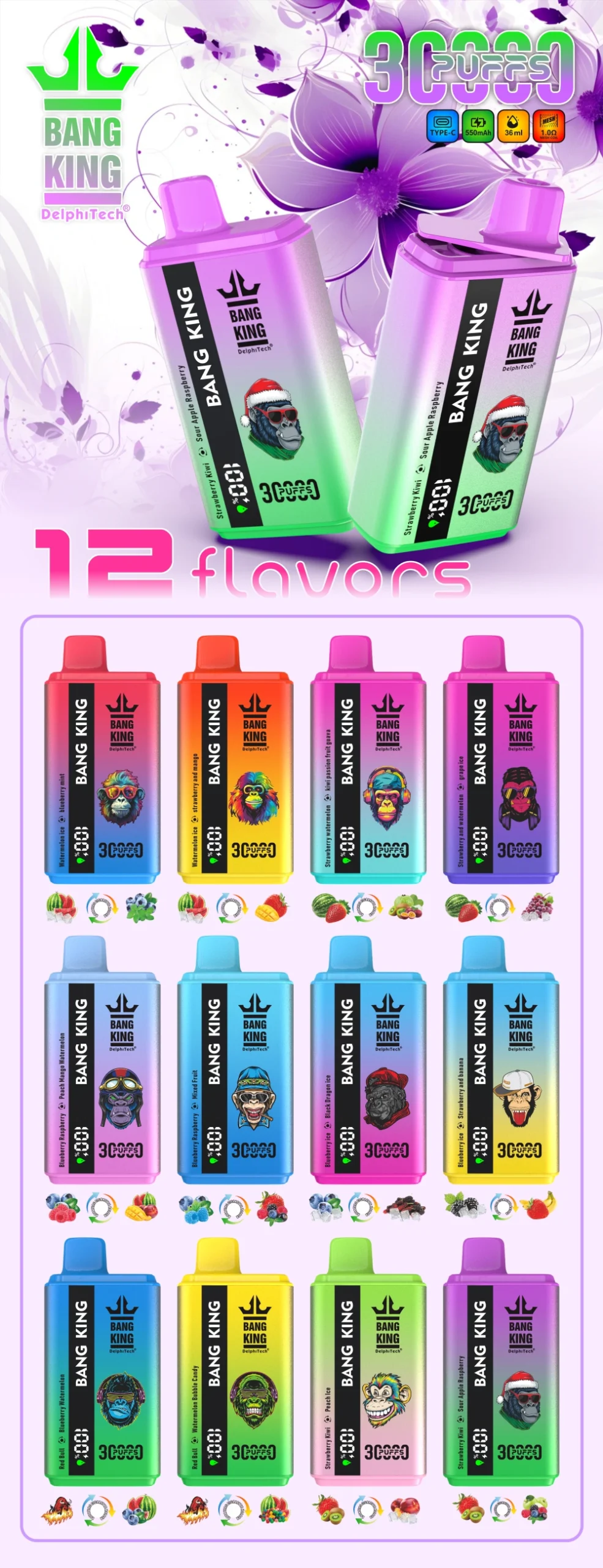 EU Vape Bang King 30000 Puffs 2 in 1 Gratis btw 3-7 werkdagen verzending 16 Puffwild Bang King 30000 Puffs Wegwerpvape