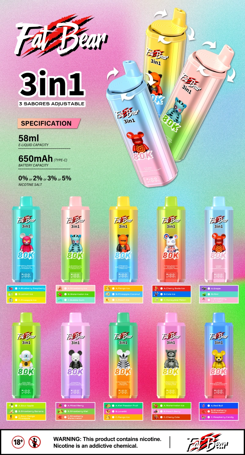 Puff 80k Aivono Aim 80000 Puffs Fat Bear 3 in 1 Vape 10 Flavors Disposable Vape Pen Free Shipping