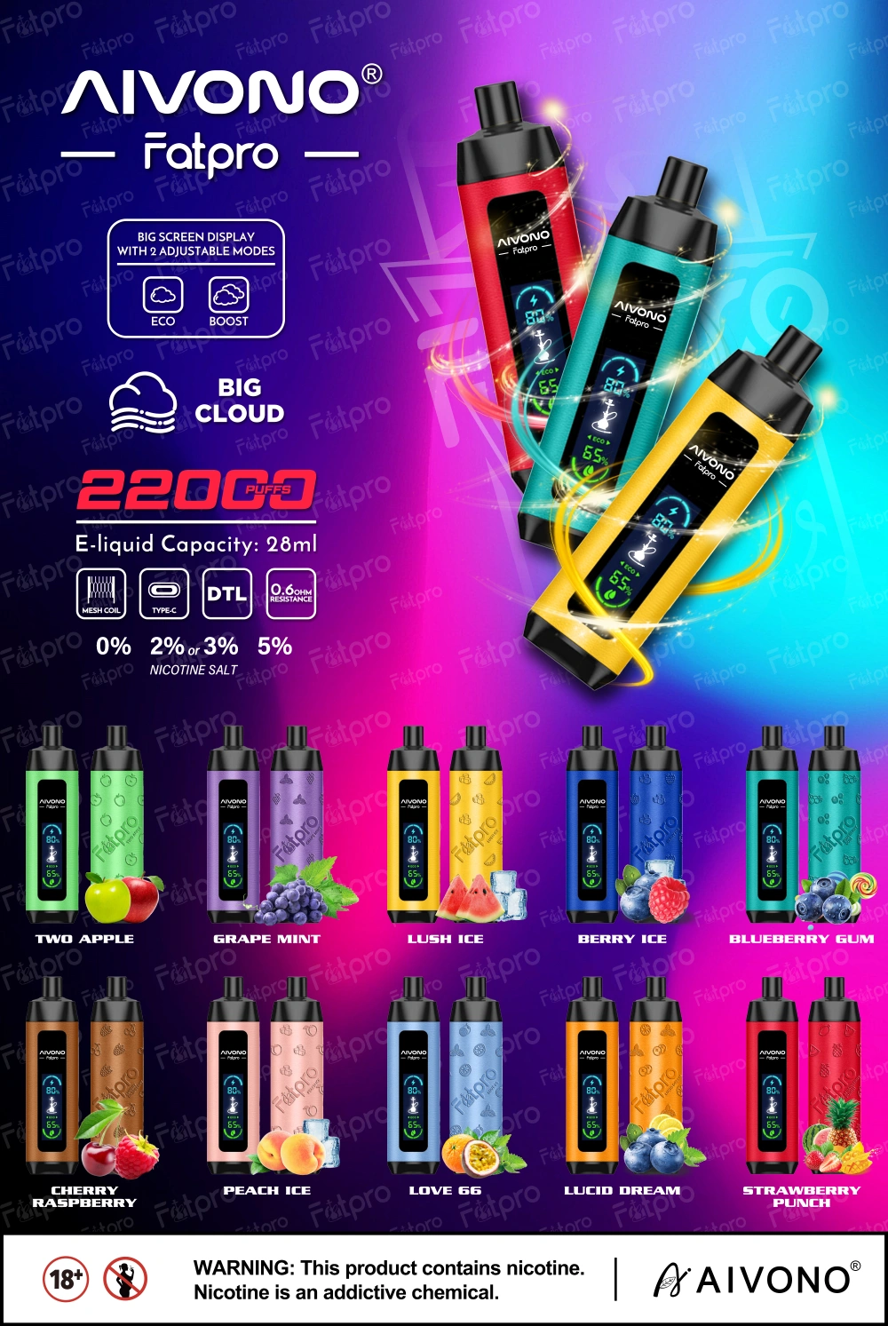 Puffwild Aivono Fatpro 22000 bouffées Vape jetable