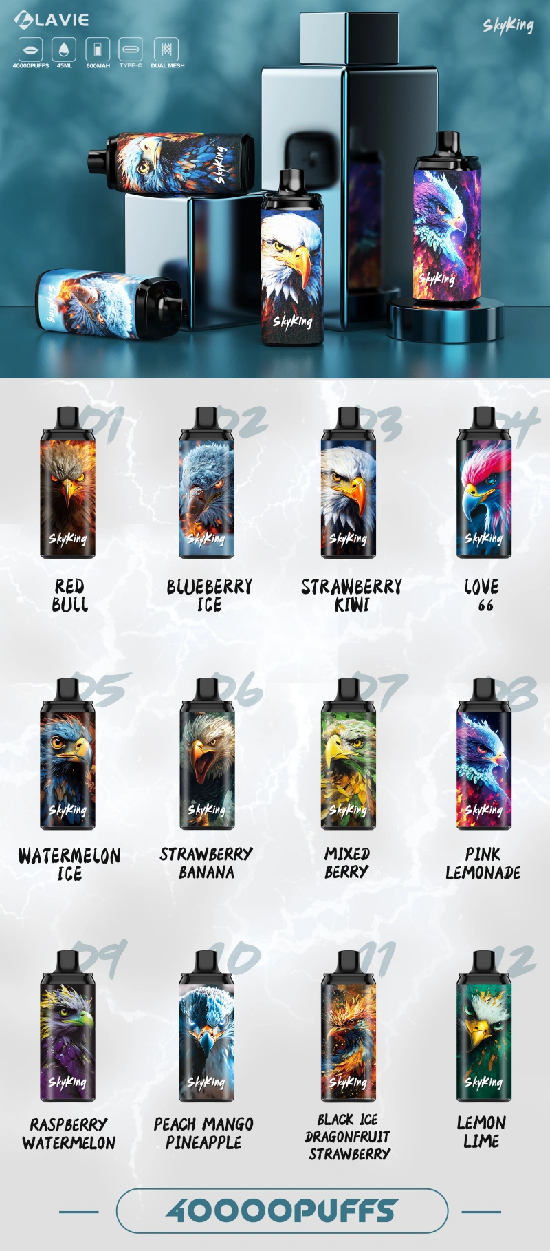 Puff 40K Lavie SkyKing 40000 Puffs Cheap Disposable Vape Wholesale Free Shipping Party Favors 14 Puffwild 40K Lavie SkyKing 40000 Puffs Disposable Vape