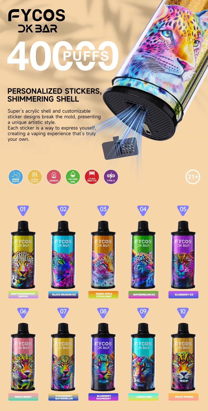EU Warehouse FYCOS DK Bar 40000 Puffs Cheap Vape 3 to 7 Work Day Free Shipping 16 FYCOS 40000 Puffs 40k DK Bar Crystal Disposable Vape Wholesale Chinese Warehouse