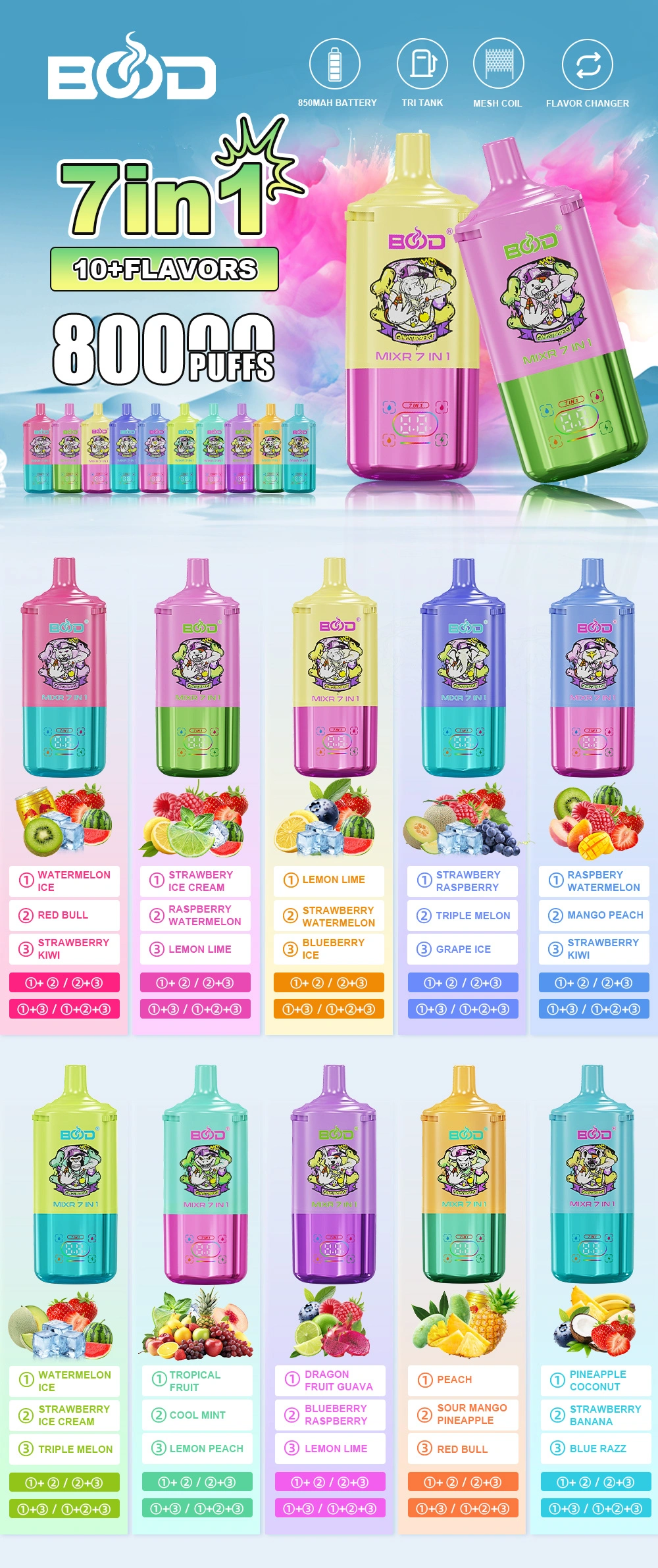 EU Warehouse BOOD 80000 Puffs 80k 7 in 1 Vape Fast Felivery 3-7 Work Days