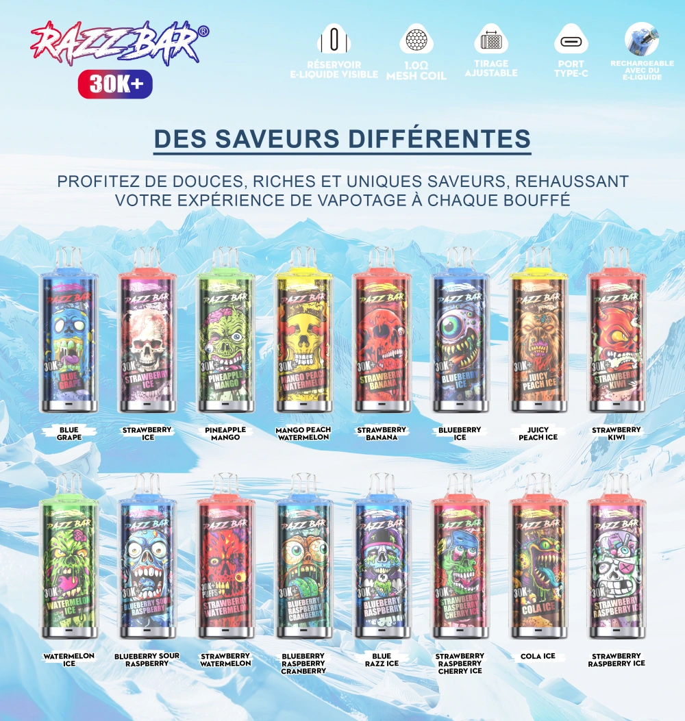 Razz Bar 30K+ Puffs Vape Desechable TPD Recargable Recargable con 20ml E-Liquid EU Warehouse