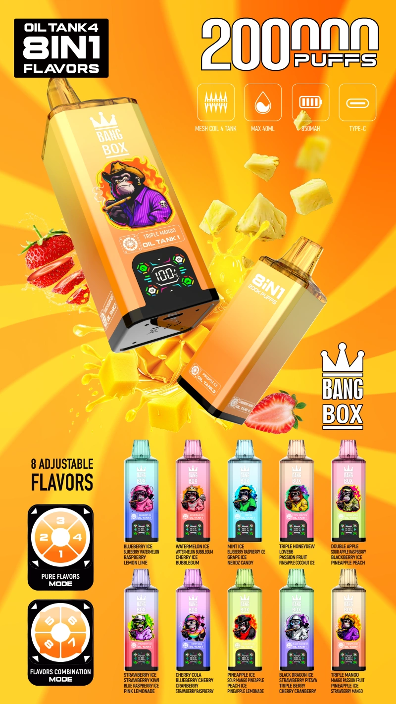 Bang Box 200k Puffs 8 in 1 Aromen Disposable Vape mit 4 Öltank kostenloser Versand