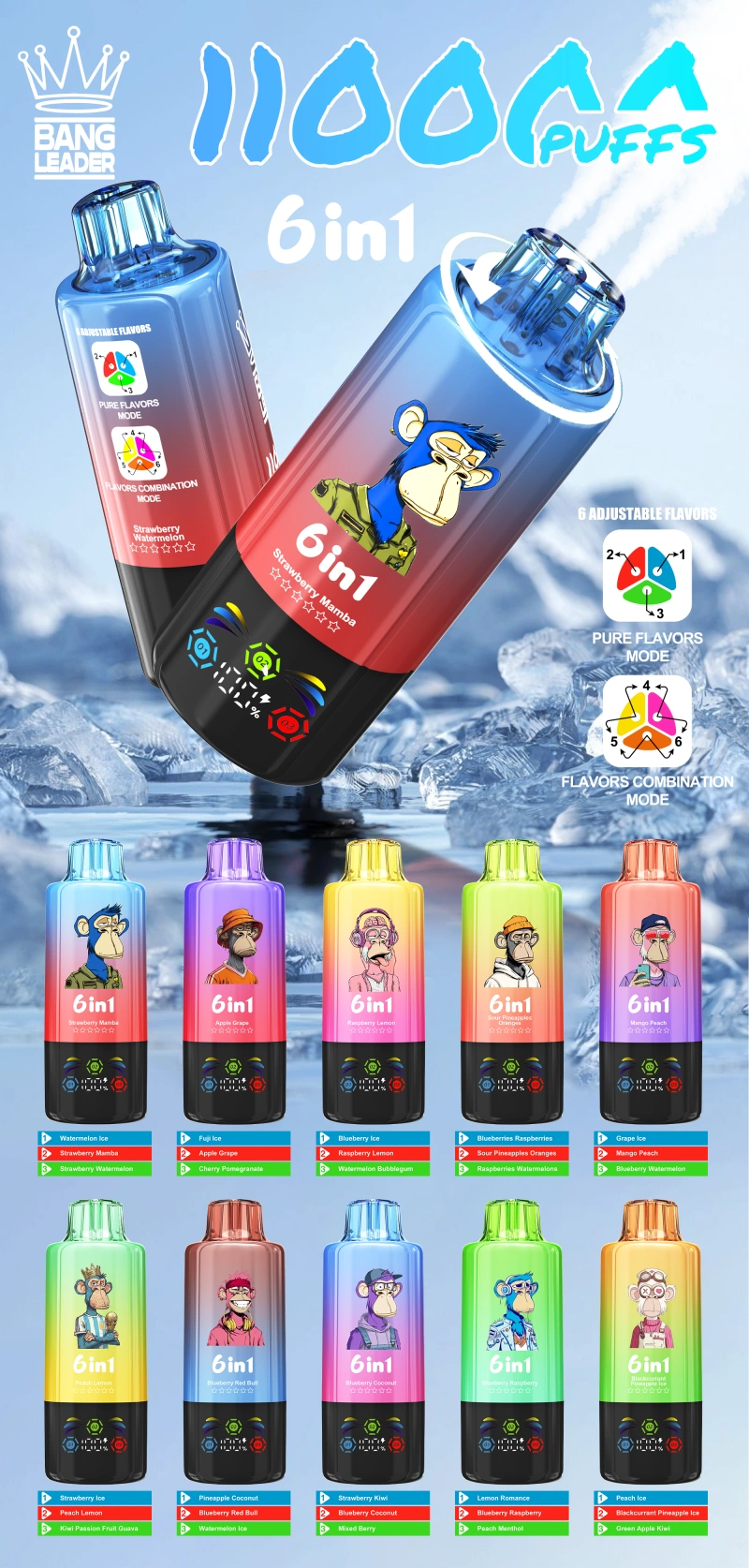 Bang Leader 110 Puffs 6 in 1 Disposable Vape 110000 3 to 7 Work Days Delivery EU Warehouse