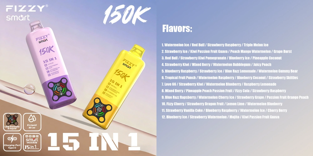 Fizzy 150k Puffs 15 in 1 Best Disposable Vape 150000 Free Shipping EU Warehouse