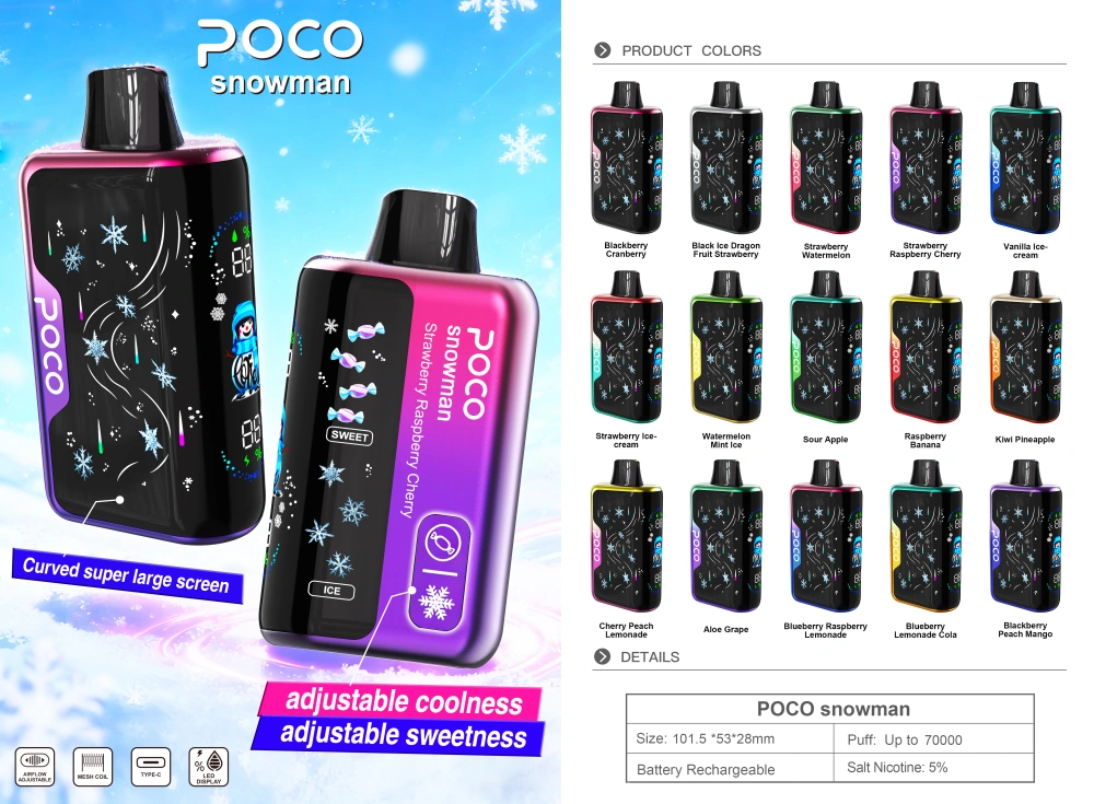 POCO 70000 Puffs Pupazzo di Neve Regolabile Freschezza e Dolcezza Vape usa e getta Magazzino UE