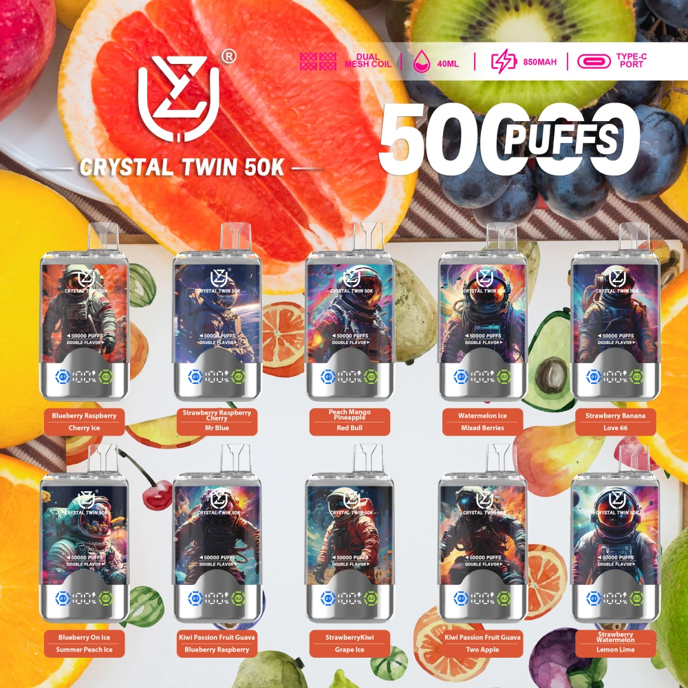 UZY 50000 Puffs Crystal Twin 50k Sabores duplos Vape descartável Envio grátis Armazém da UE